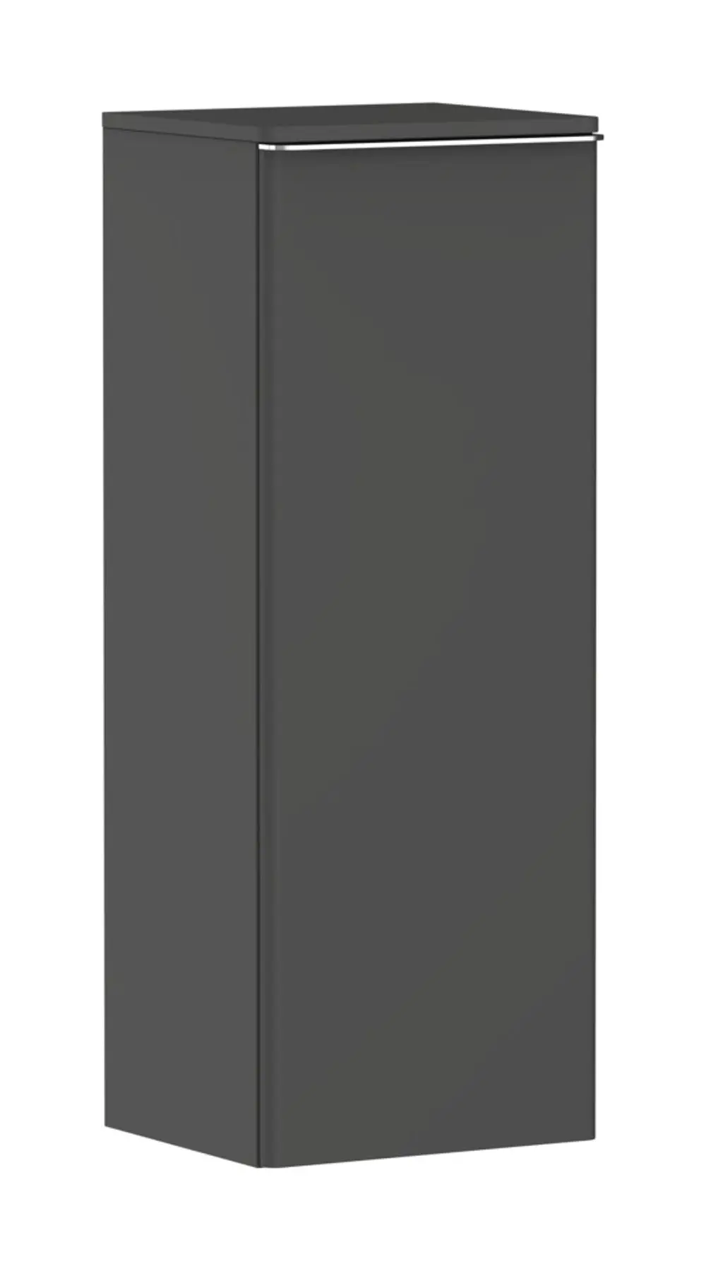 Hansgrohe-Schrank in Diamantgrau, rechteckige Form, mit einer Tür, die nach links schwingt. Optik und Finish sind schlicht und modern.